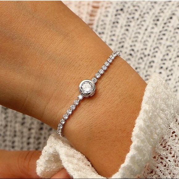 CZ Round Crystal Tennis Bracelet - Picture 1 of 6